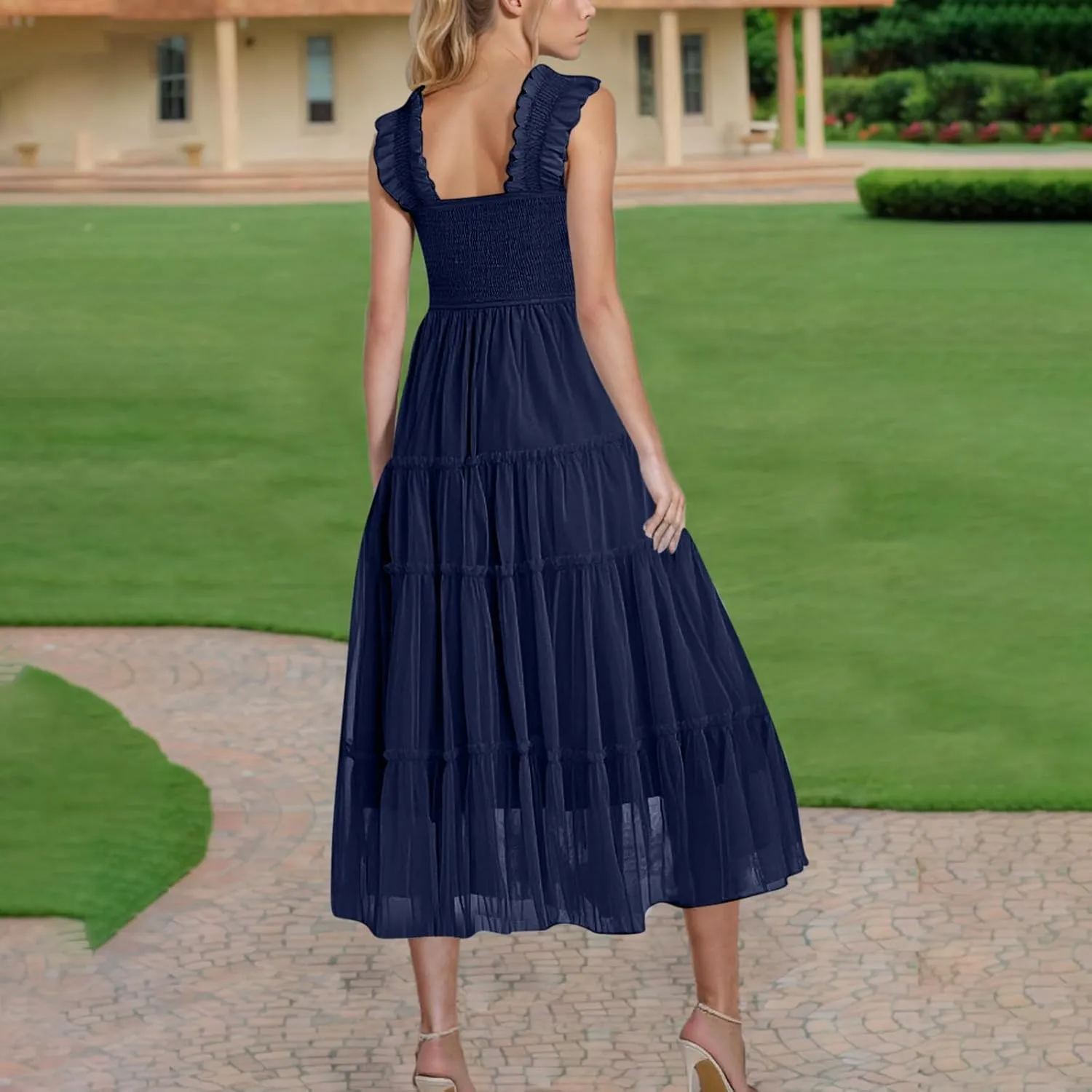 Midi Dresses for Women 2025 Casual Loose Sleeveless Sundresses Summer Solid Vacation Party Long Dress Maxi Length