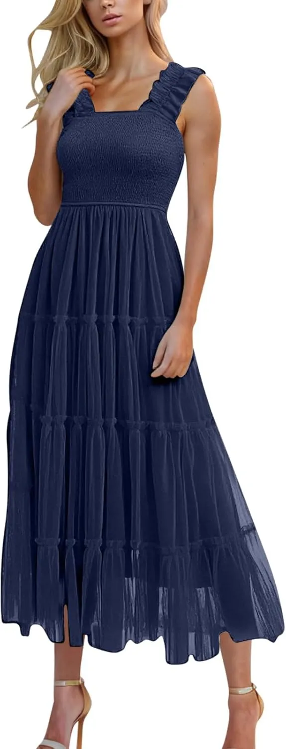 Midi Dresses for Women 2025 Casual Loose Sleeveless Sundresses Summer Solid Vacation Party Long Dress Maxi Length
