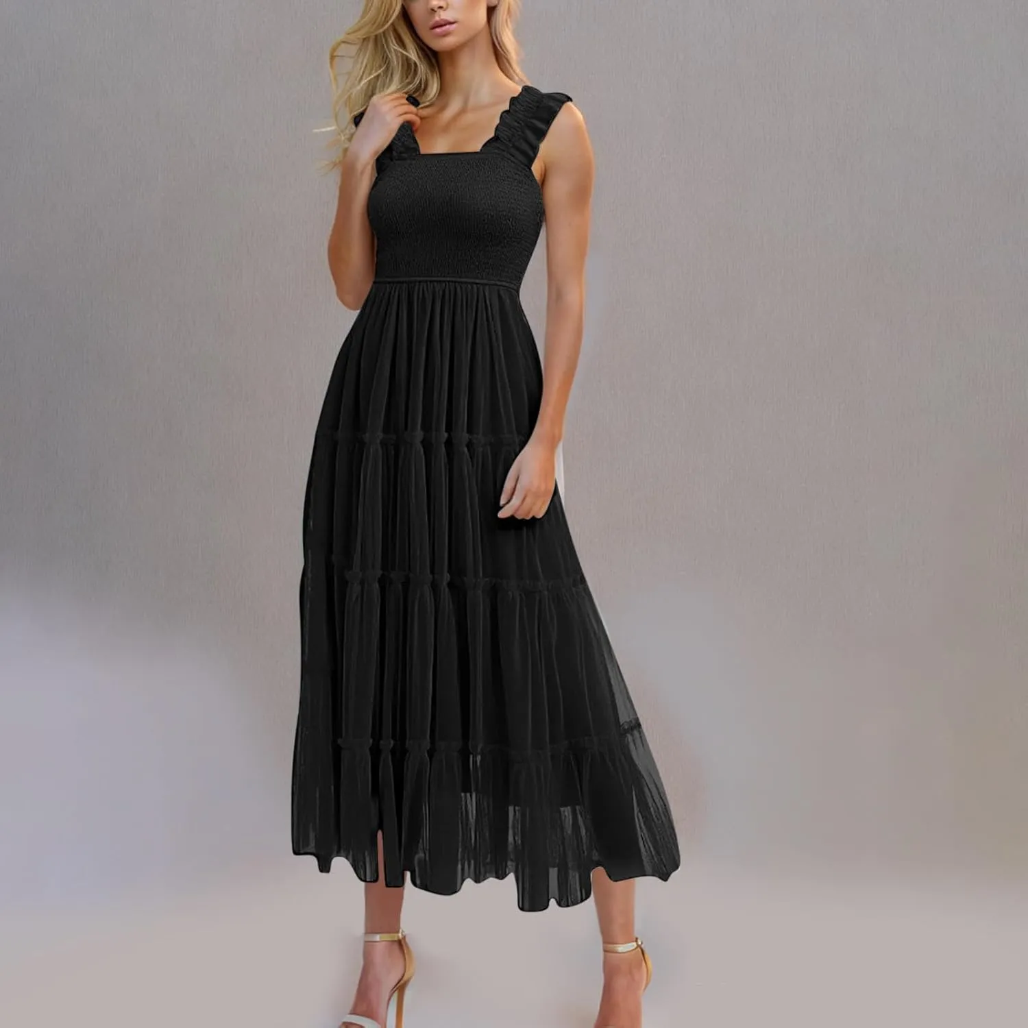 Midi Dresses for Women 2025 Casual Loose Sleeveless Sundresses Summer Solid Vacation Party Long Dress Maxi Length