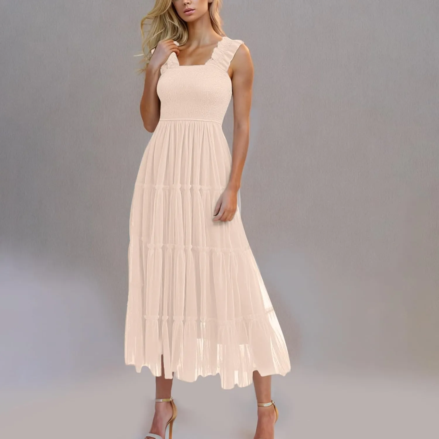 Midi Dresses for Women 2025 Casual Loose Sleeveless Sundresses Summer Solid Vacation Party Long Dress Maxi Length