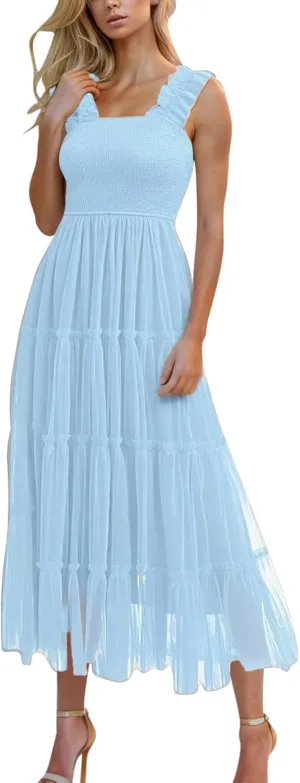 Midi Dresses for Women 2025 Casual Loose Sleeveless Sundresses Summer Solid Vacation Party Long Dress Maxi Length