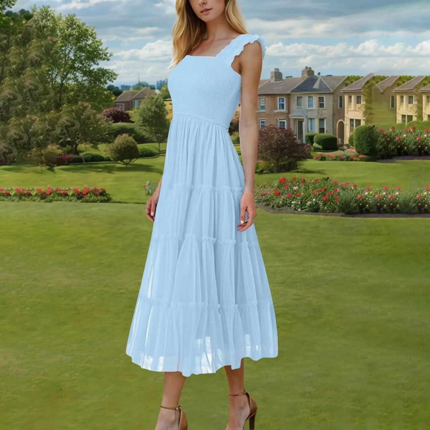 Midi Dresses for Women 2025 Casual Loose Sleeveless Sundresses Summer Solid Vacation Party Long Dress Maxi Length