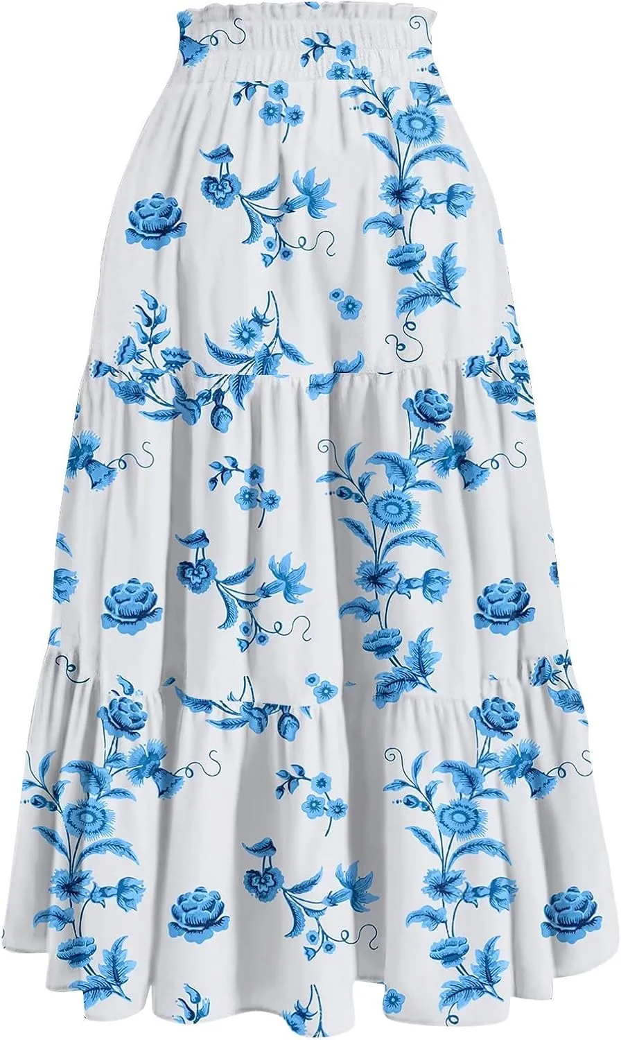 Midi Skirts for Women - High Waist Pleated Bohemian A-Line Ruffle Skirt for Casual Outings