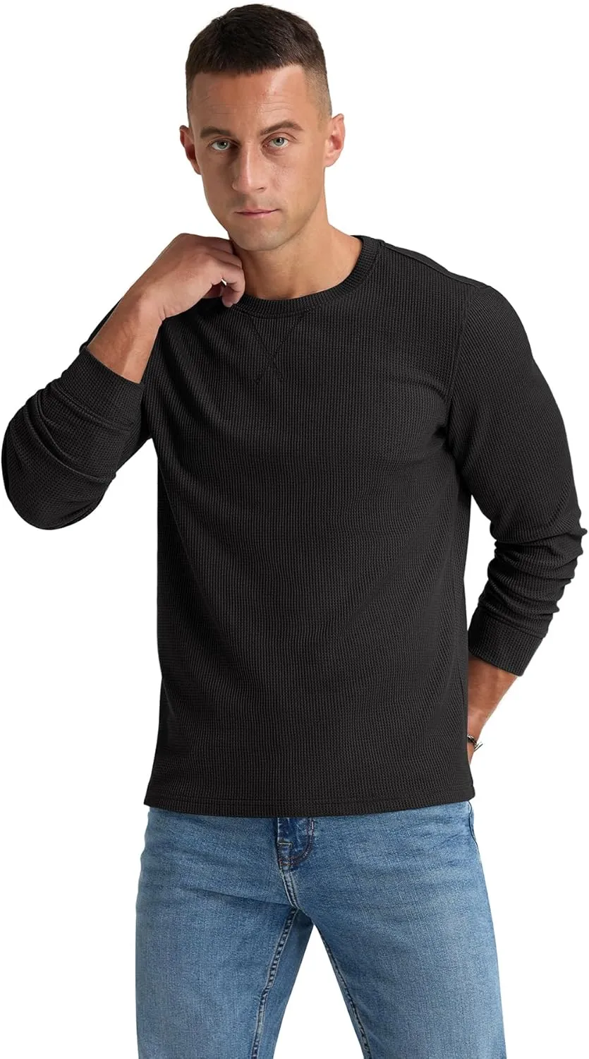 NITAGUT Mens Waffle Crewneck Shirts Slim Fit Long Sleeve Casual T-Shirt
