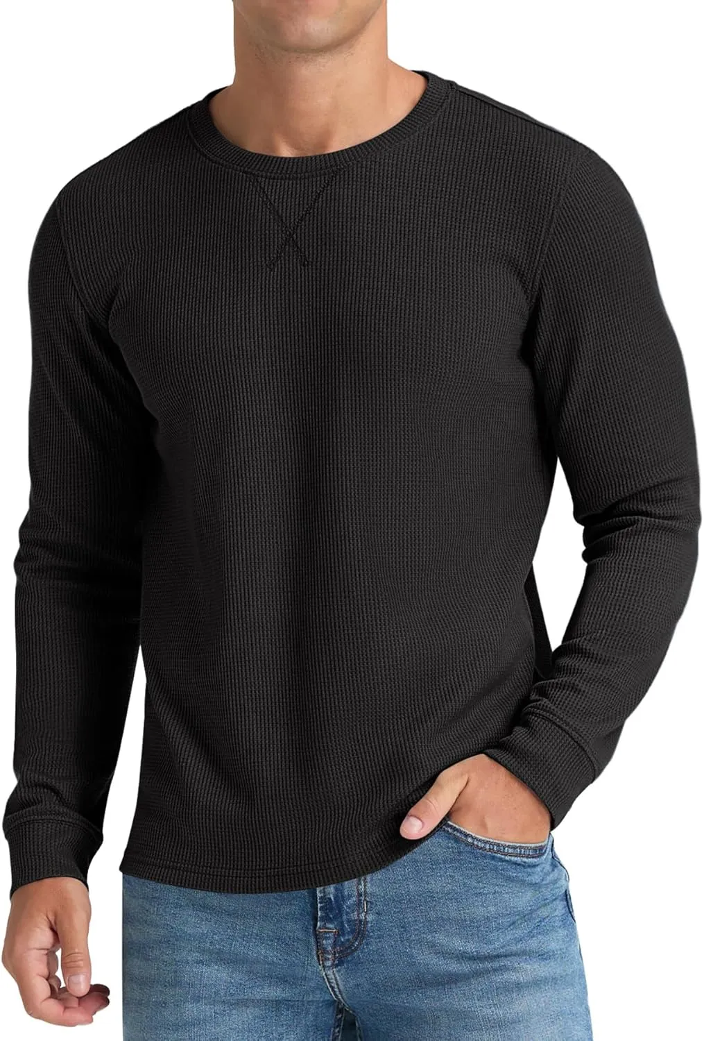 NITAGUT Mens Waffle Crewneck Shirts Slim Fit Long Sleeve Casual T-Shirt