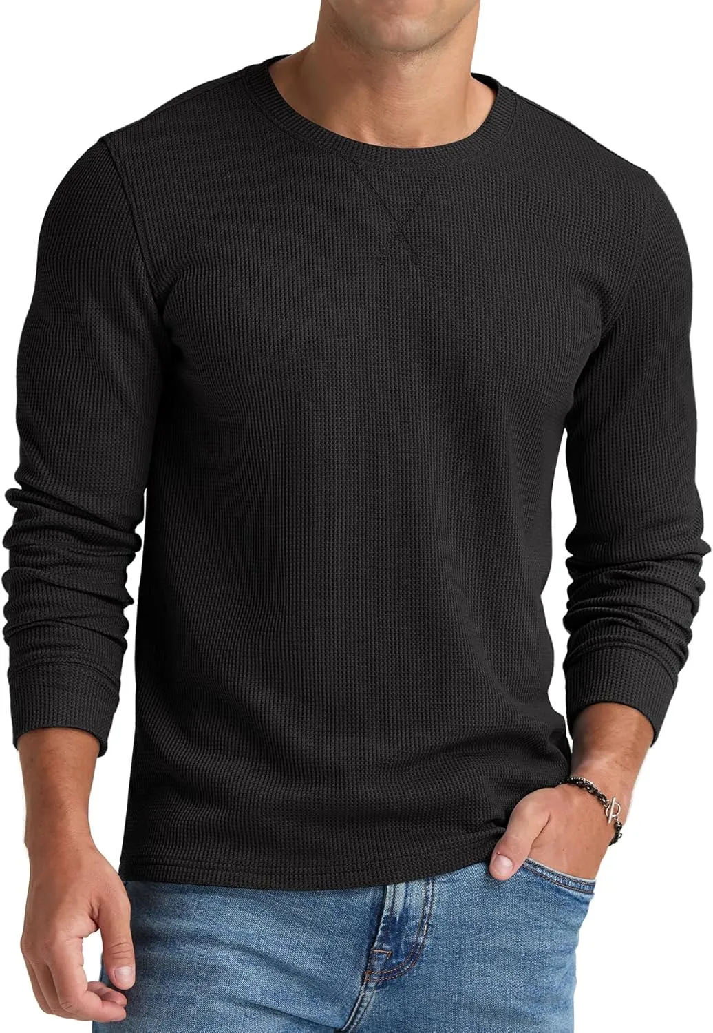 NITAGUT Mens Waffle Crewneck Shirts Slim Fit Long Sleeve Casual T-Shirt