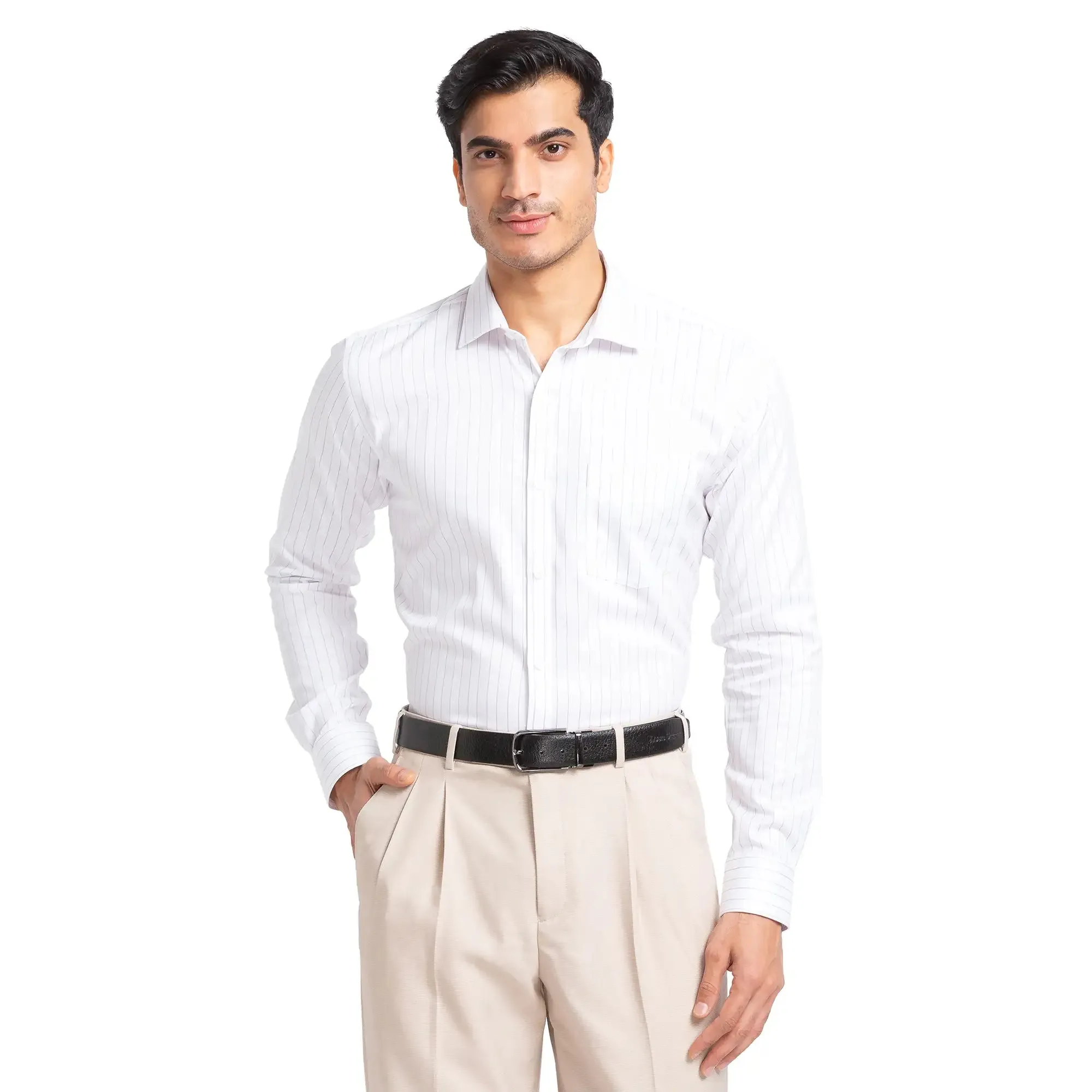 Park Avenue Men Violet Slim Fit Stripe Cotton Cut Away Collar Shirt