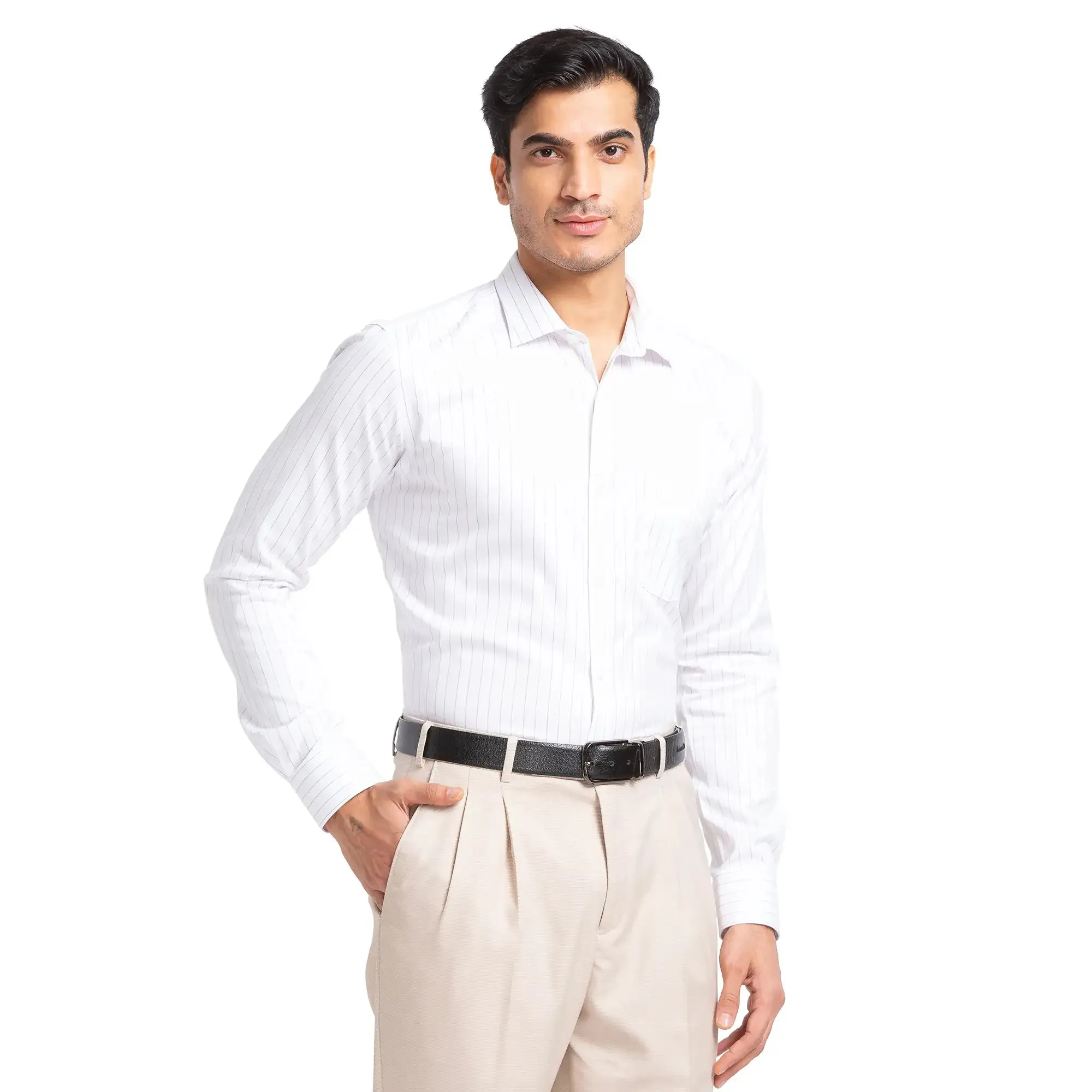 Park Avenue Men Violet Slim Fit Stripe Cotton Cut Away Collar Shirt