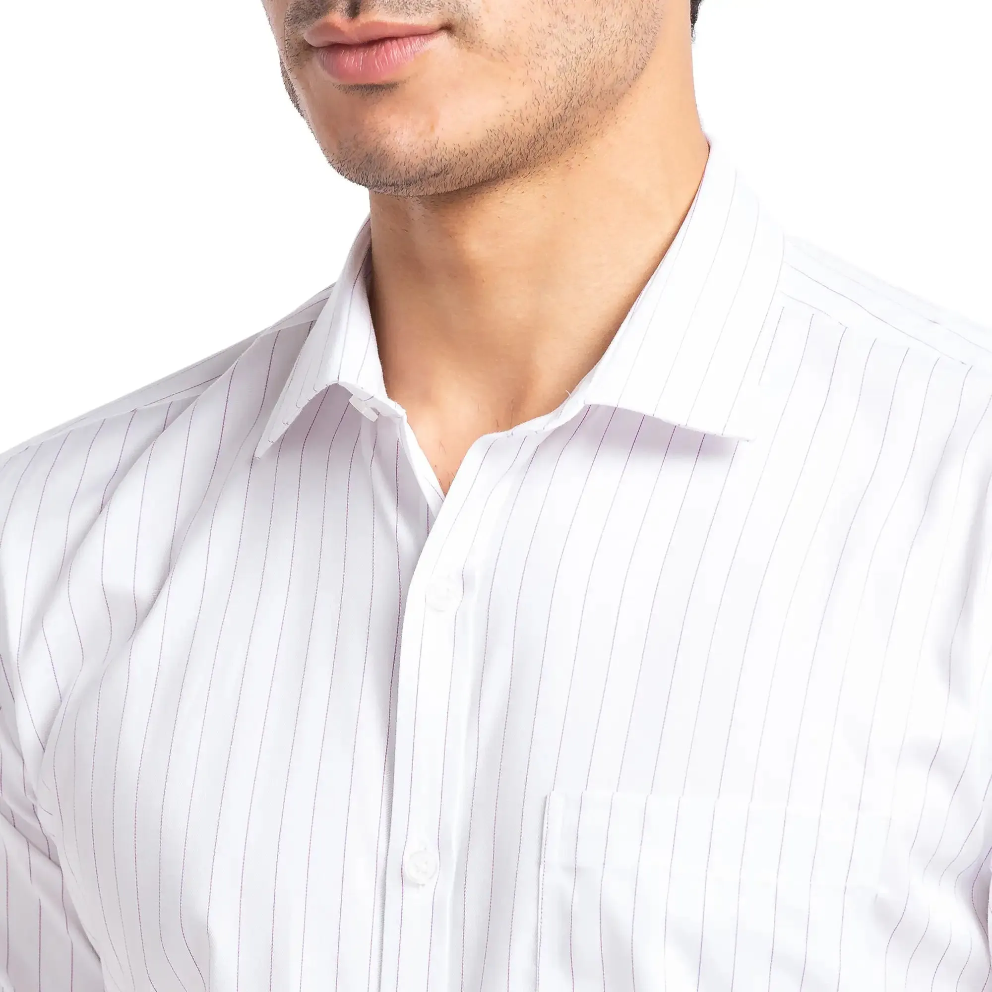Park Avenue Men Violet Slim Fit Stripe Cotton Cut Away Collar Shirt