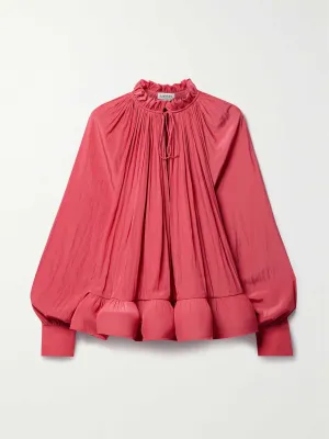 Pink ruffled gathered blouse