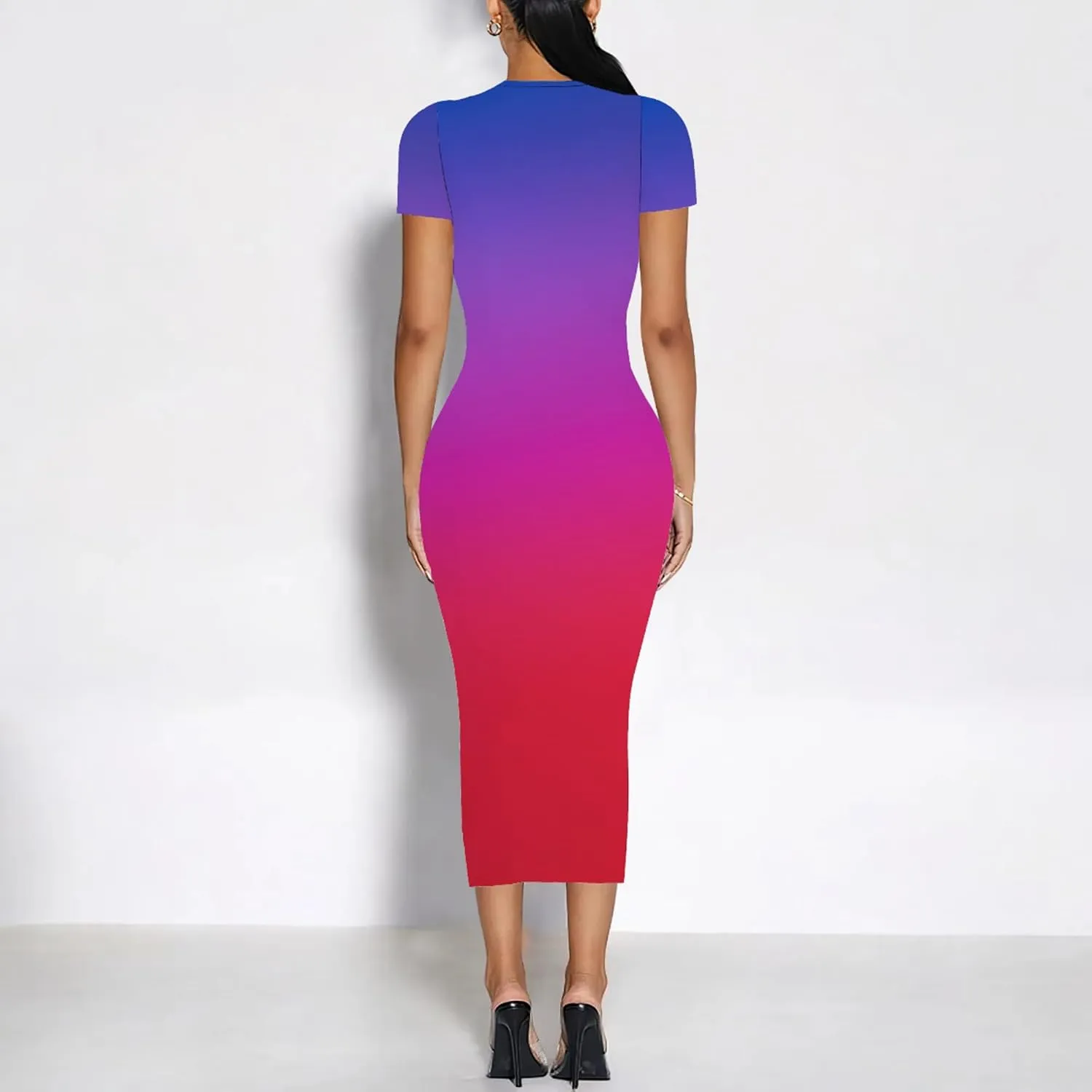 Plus Size Dress for Women Summer Casual Short Sleeve Midi Club Party Fitted Tight Dresses Basic Pencil Midi Bodycon Dress