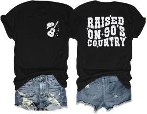 QLIPIN Raised on 90s Country Shirt Womens: Vintage Country Music Shirts Concert Top Casual Short Sleeve Tee Tops