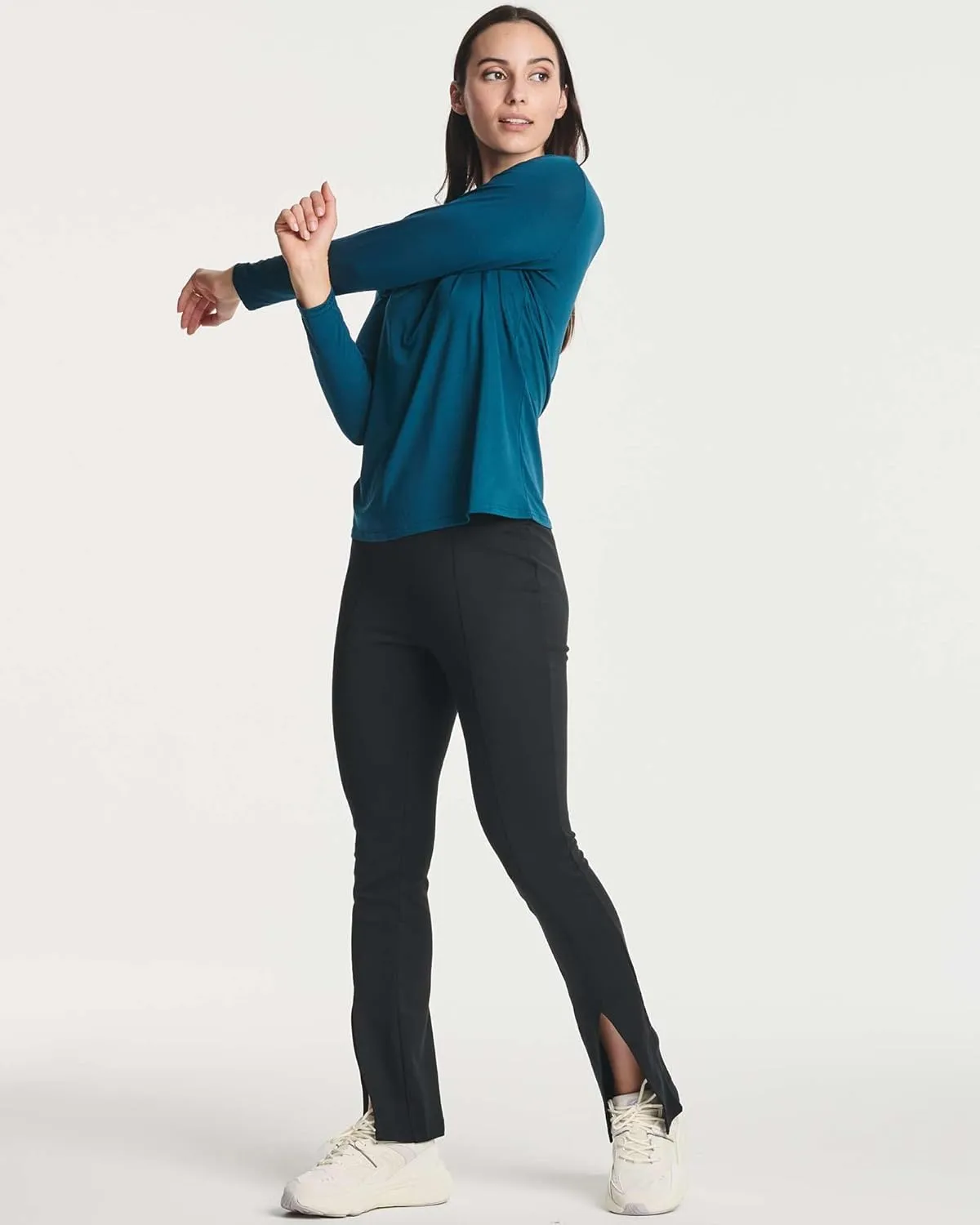 Real Essentials 4-Pack: Women's Dry-Fit Long-Sleeve V-Neck Athletic Workout Shirt (Available in Plus Size)