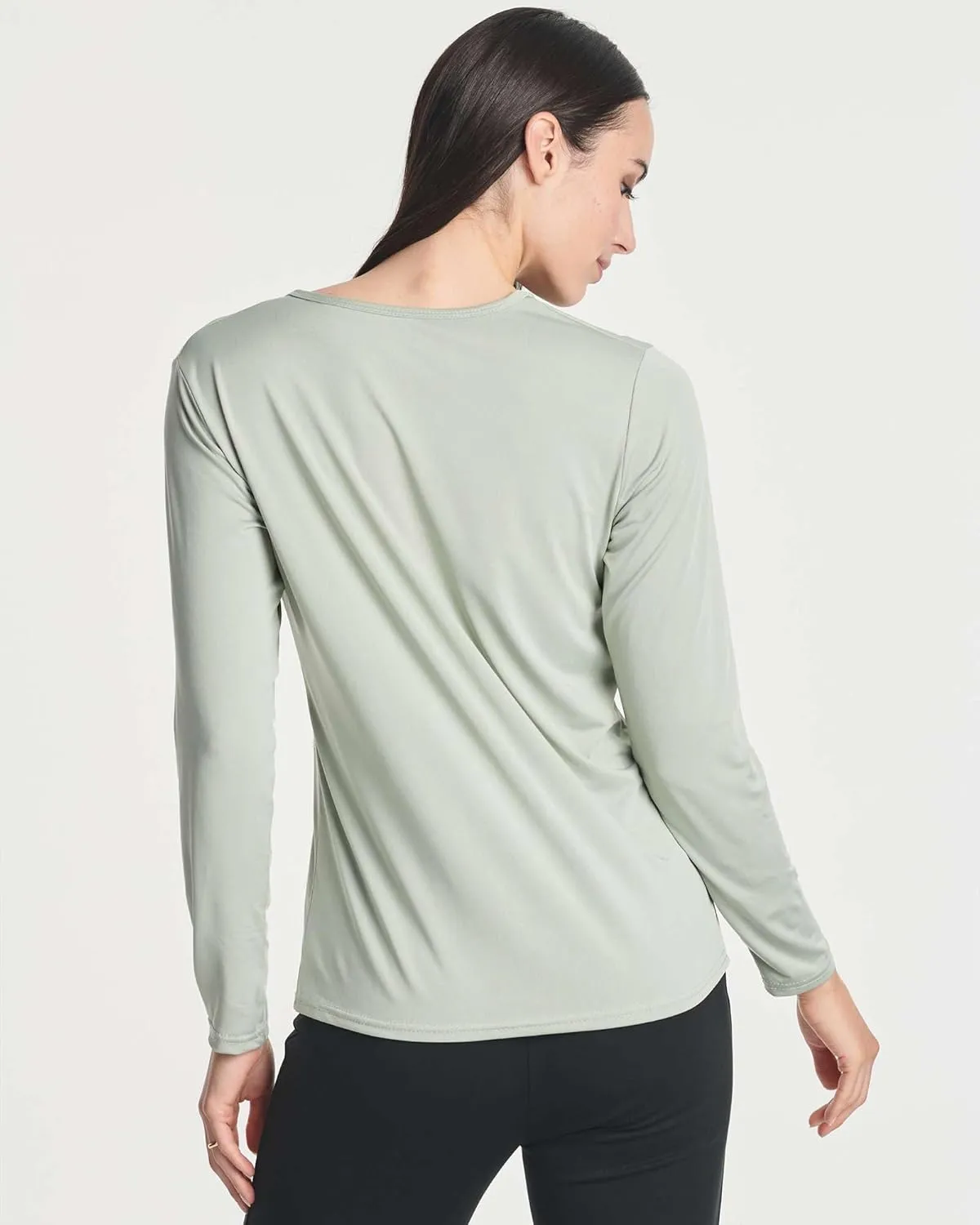 Real Essentials 4-Pack: Women's Dry-Fit Long-Sleeve V-Neck Athletic Workout Shirt (Available in Plus Size)