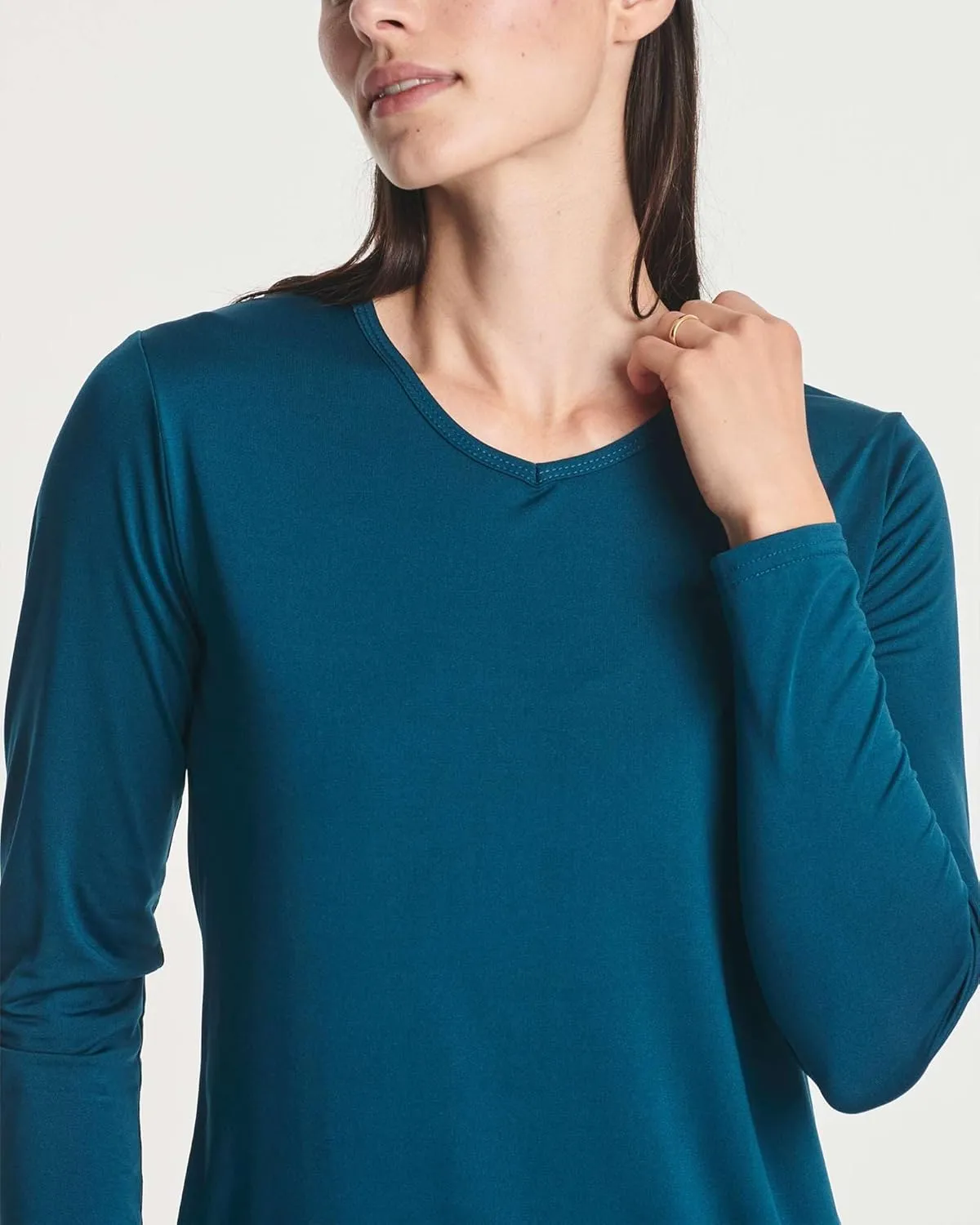 Real Essentials 4-Pack: Women's Dry-Fit Long-Sleeve V-Neck Athletic Workout Shirt (Available in Plus Size)