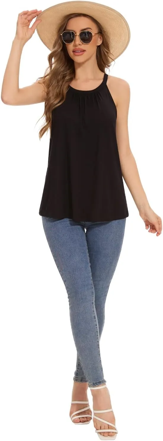 Rosyline Women Camisole with Built in Bra Summer Halter Tank Top Casual Loose Fit Shirts