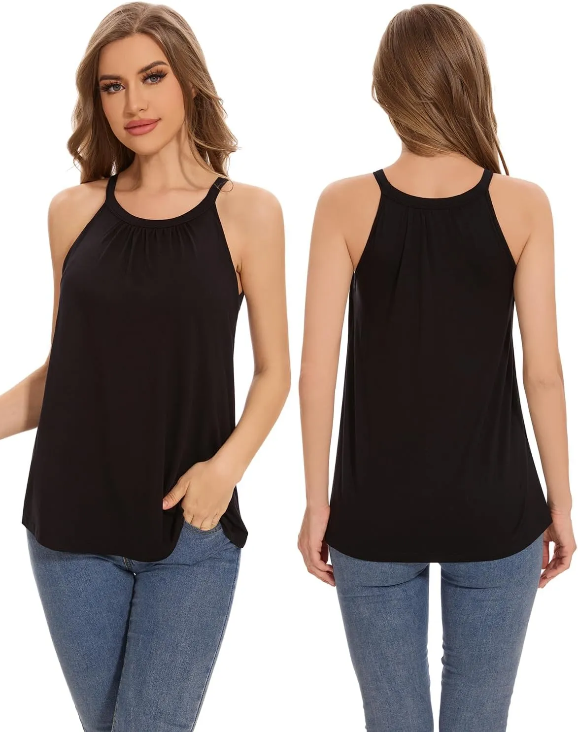 Rosyline Women Camisole with Built in Bra Summer Halter Tank Top Casual Loose Fit Shirts