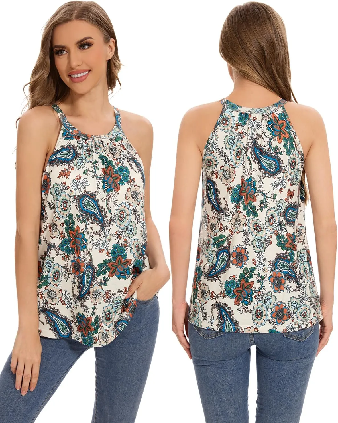 Rosyline Women Camisole with Built in Bra Summer Halter Tank Top Casual Loose Fit Shirts