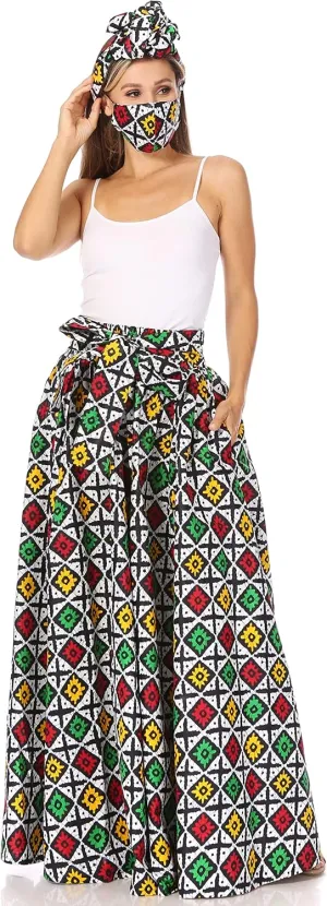 Sakkas Asma Second Convertible Traditional Wax Print Adjustable Strap Maxi Skirt