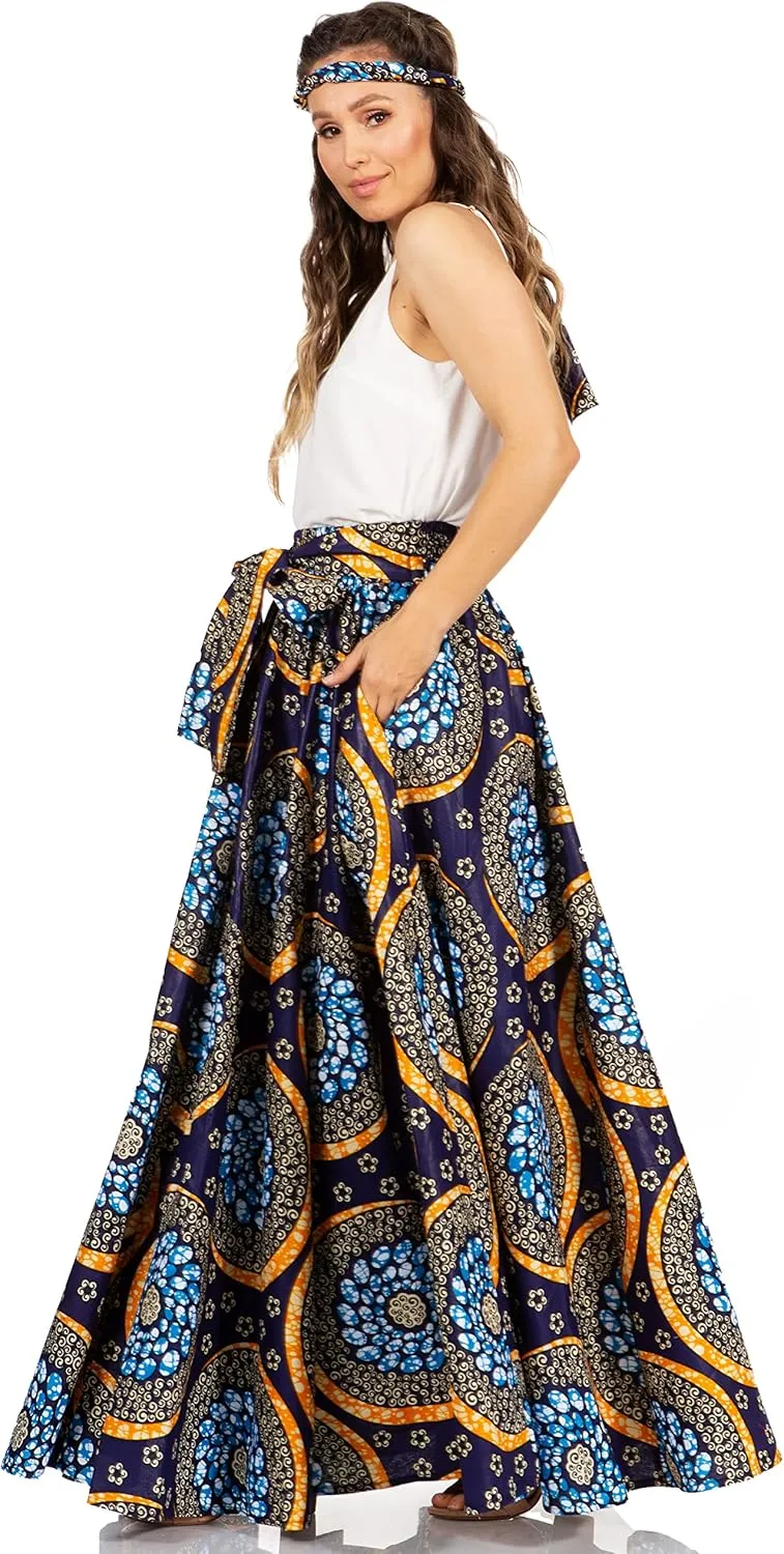 Sakkas Asma Second Convertible Traditional Wax Print Adjustable Strap Maxi Skirt
