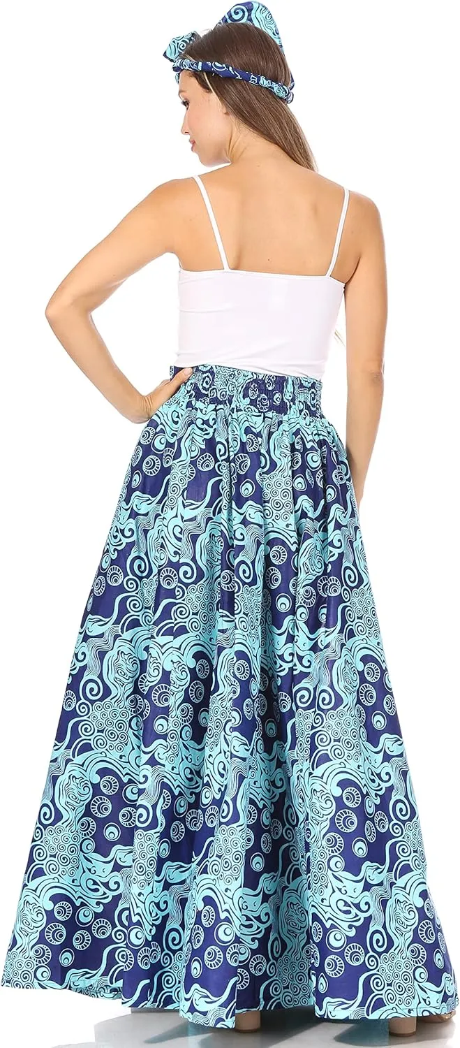 Sakkas Asma Second Convertible Traditional Wax Print Adjustable Strap Maxi Skirt