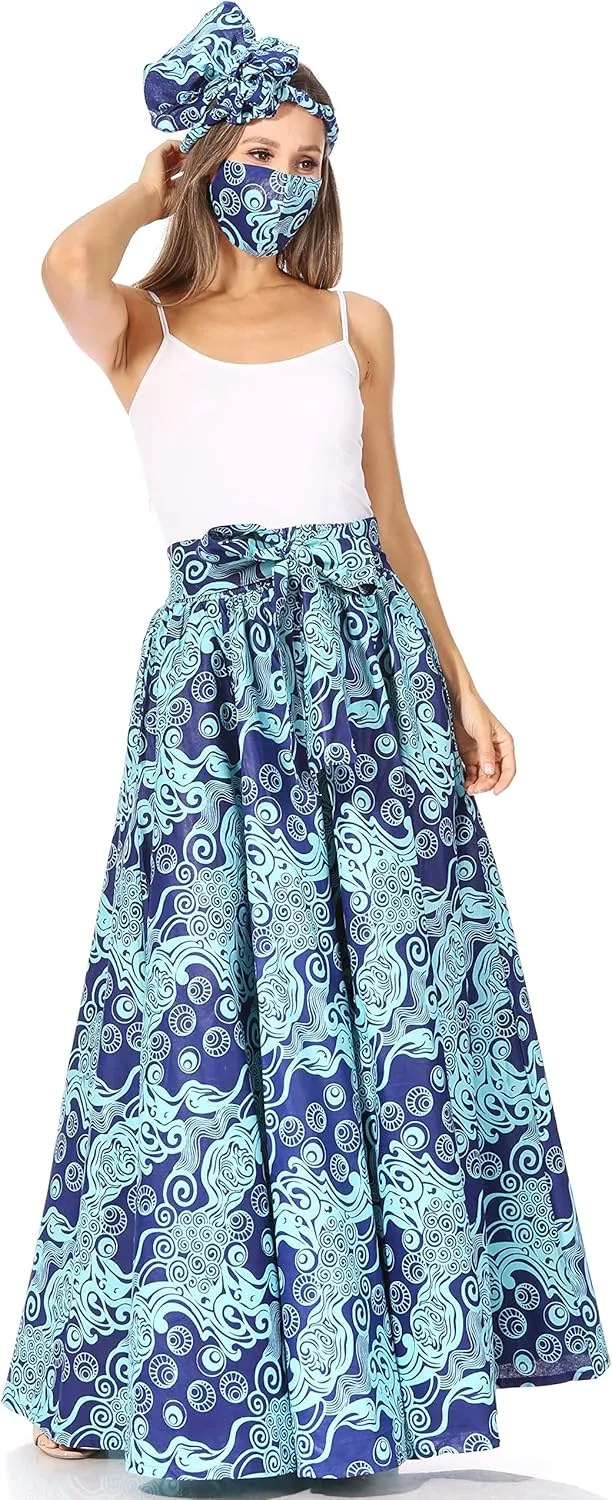Sakkas Asma Second Convertible Traditional Wax Print Adjustable Strap Maxi Skirt
