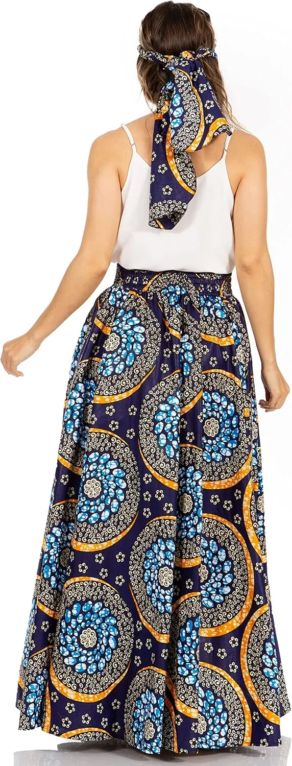 Sakkas Asma Second Convertible Traditional Wax Print Adjustable Strap Maxi Skirt