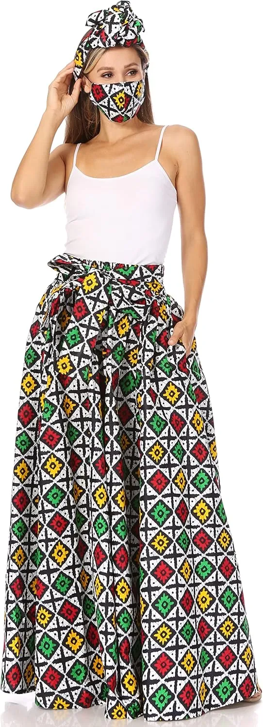 Sakkas Asma Second Convertible Traditional Wax Print Adjustable Strap Maxi Skirt