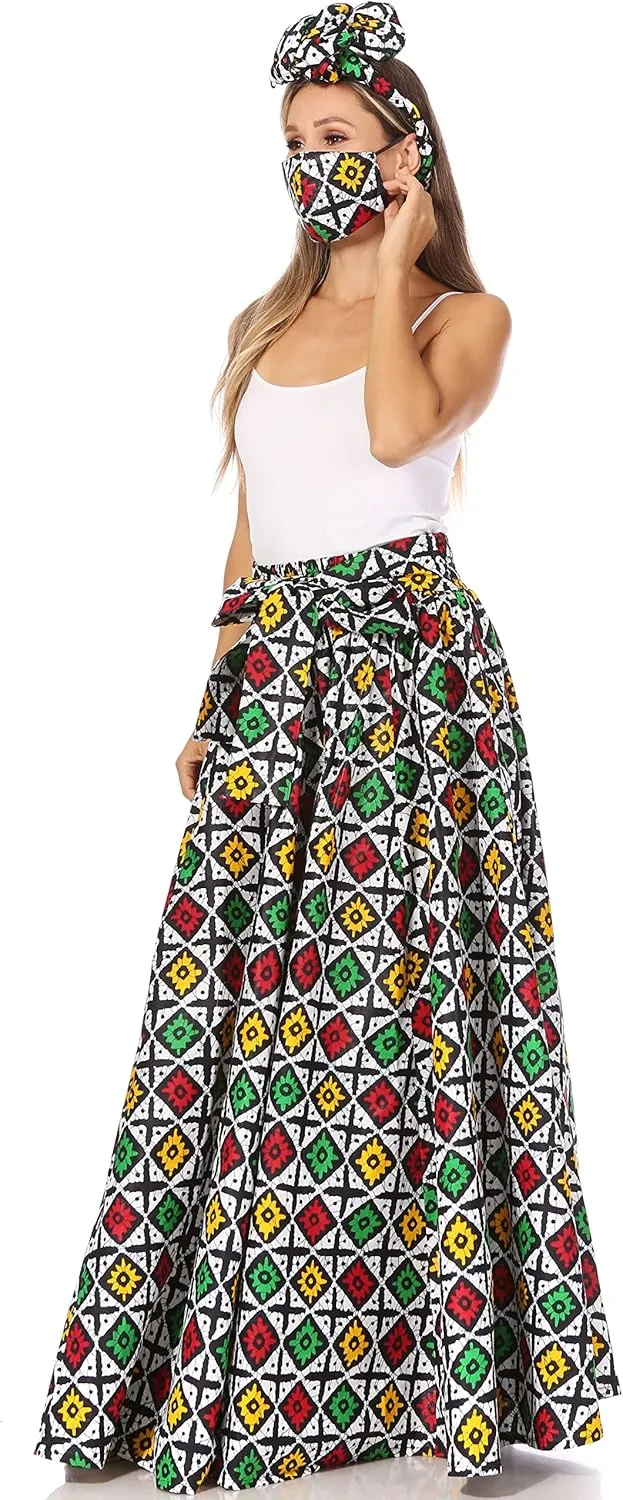 Sakkas Asma Second Convertible Traditional Wax Print Adjustable Strap Maxi Skirt