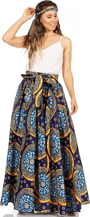 Sakkas Asma Second Convertible Traditional Wax Print Adjustable Strap Maxi Skirt