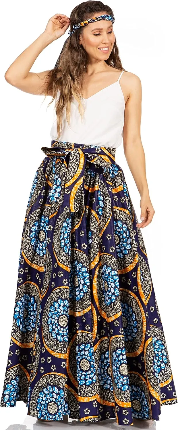 Sakkas Asma Second Convertible Traditional Wax Print Adjustable Strap Maxi Skirt