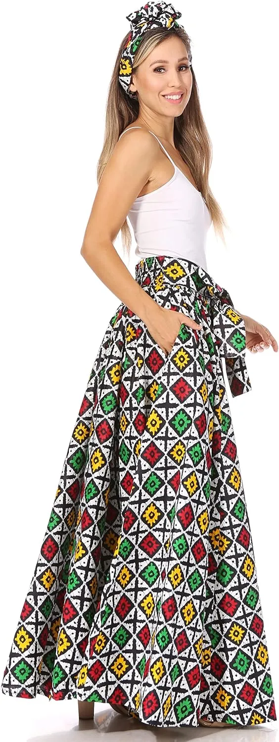 Sakkas Asma Second Convertible Traditional Wax Print Adjustable Strap Maxi Skirt