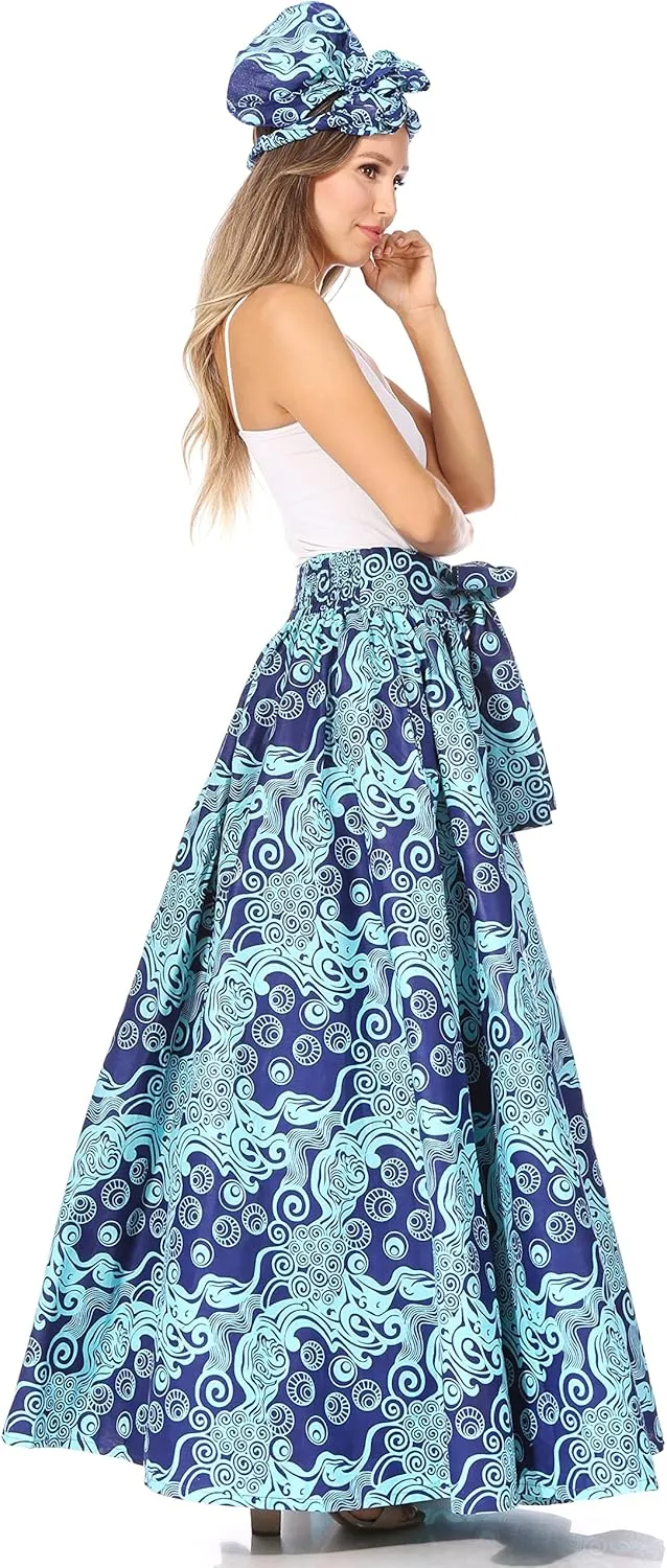 Sakkas Asma Second Convertible Traditional Wax Print Adjustable Strap Maxi Skirt
