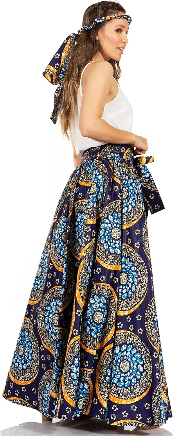 Sakkas Asma Second Convertible Traditional Wax Print Adjustable Strap Maxi Skirt