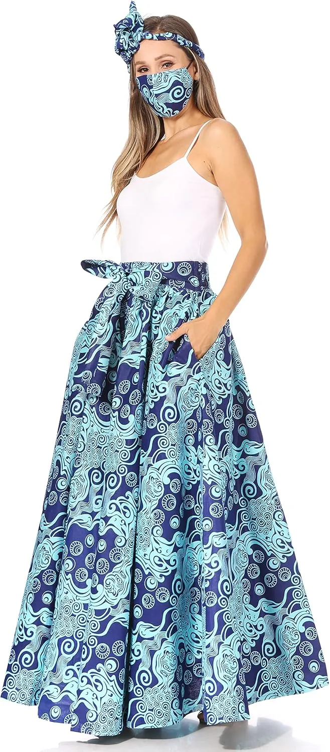 Sakkas Asma Second Convertible Traditional Wax Print Adjustable Strap Maxi Skirt