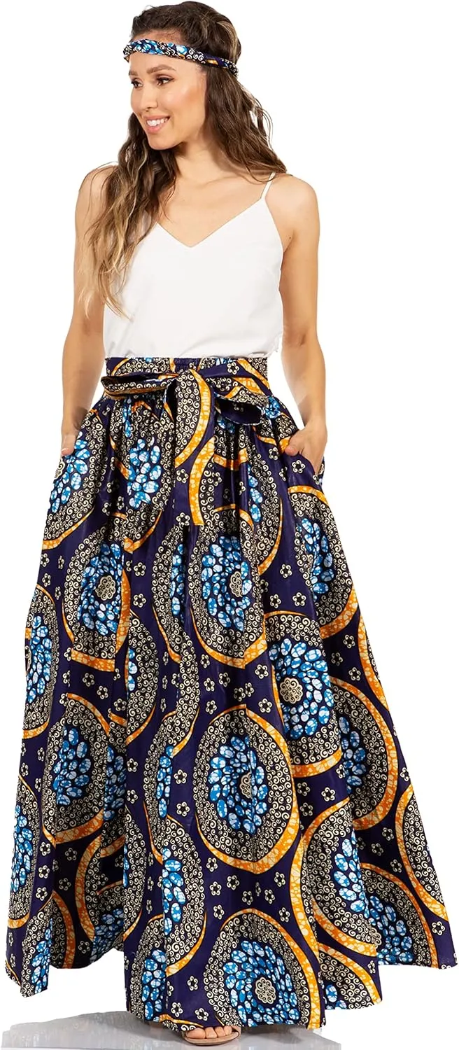 Sakkas Asma Second Convertible Traditional Wax Print Adjustable Strap Maxi Skirt