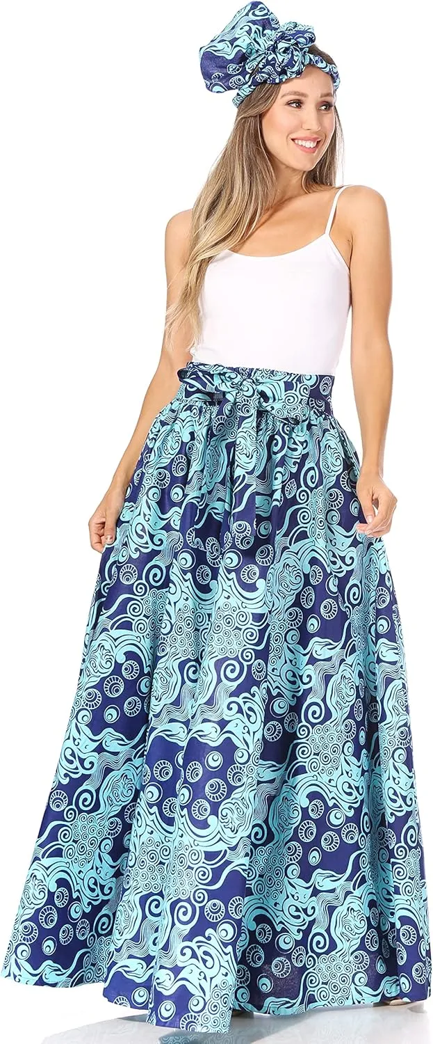 Sakkas Asma Second Convertible Traditional Wax Print Adjustable Strap Maxi Skirt