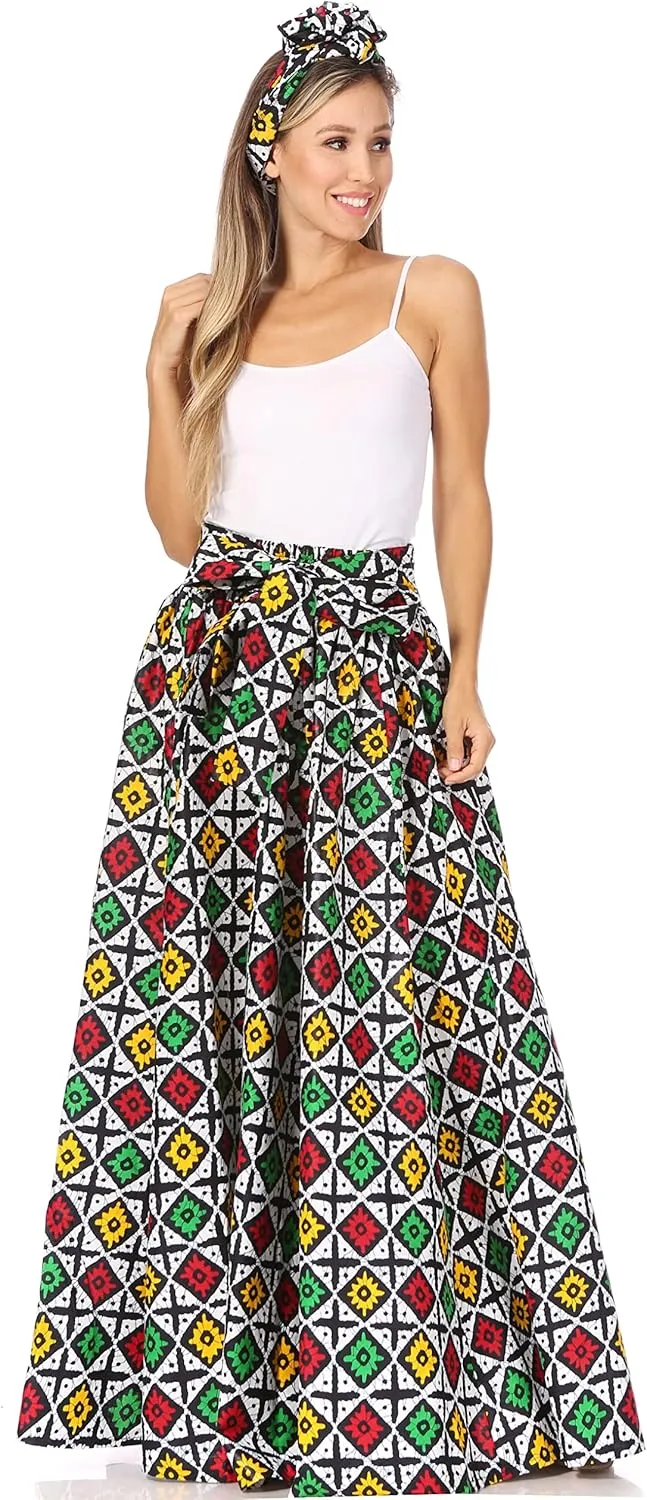 Sakkas Asma Second Convertible Traditional Wax Print Adjustable Strap Maxi Skirt