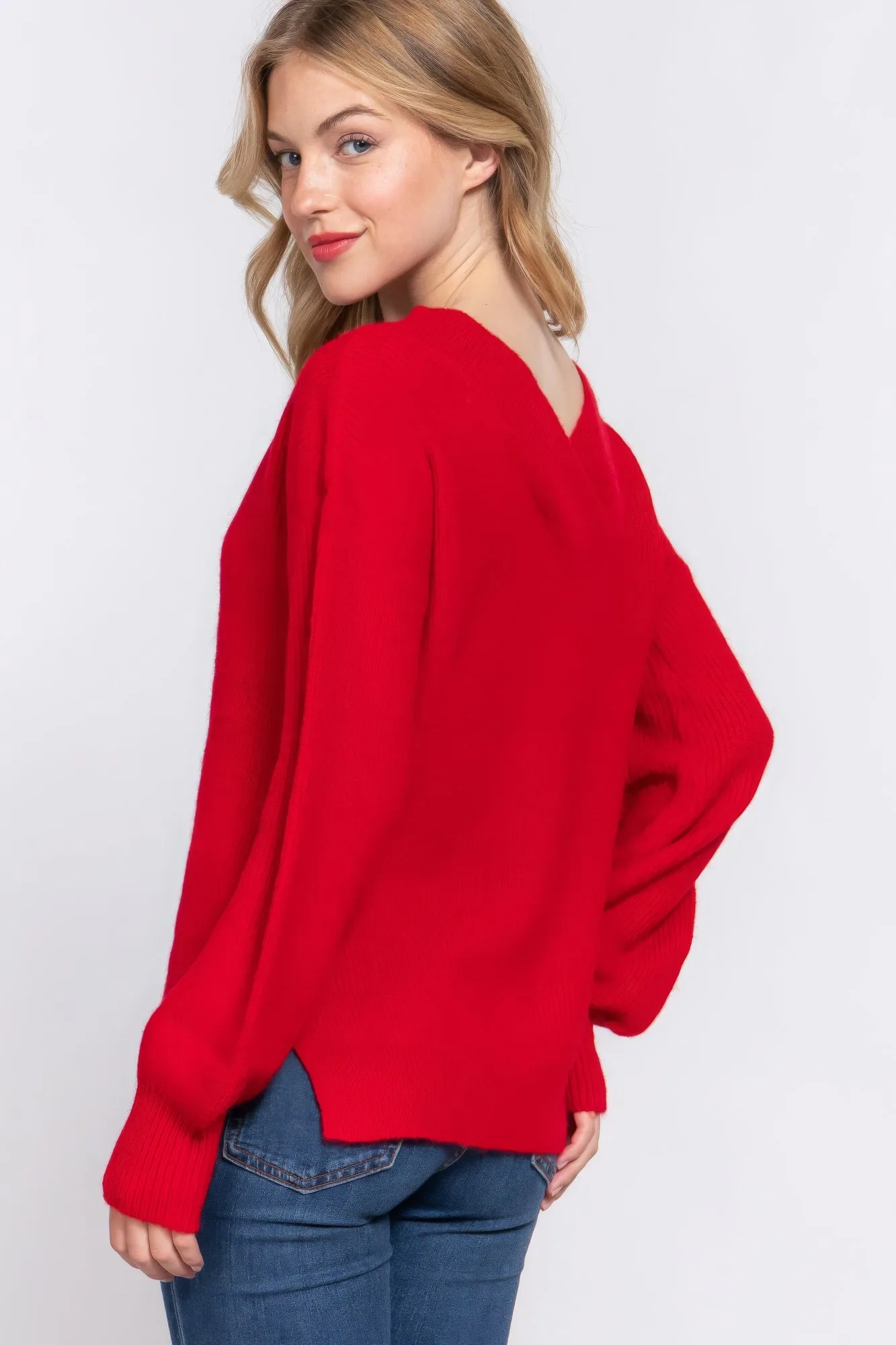 Simple Stylish Long Sleeve Double V-Neck Sweater