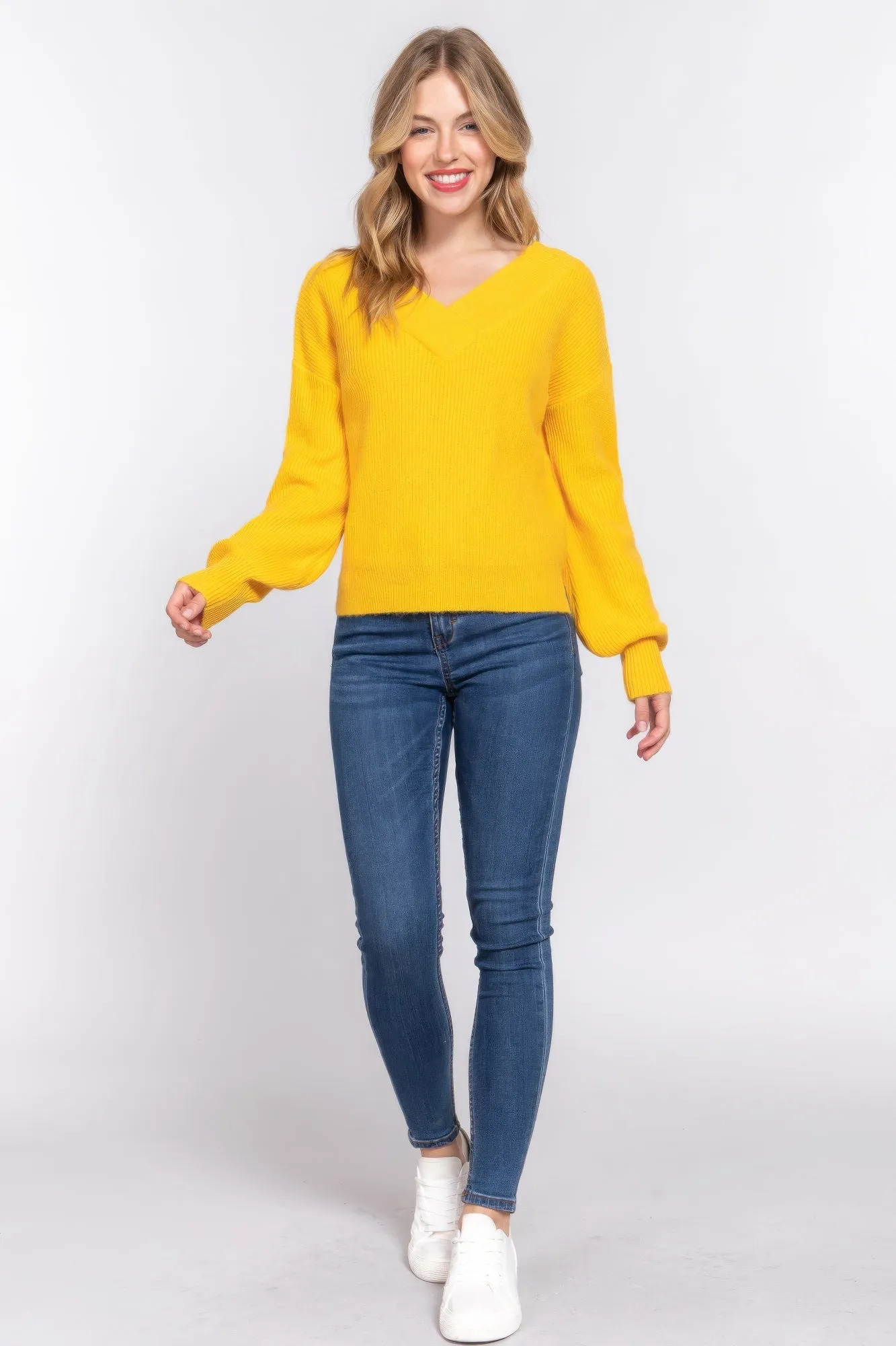 Simple Stylish Long Sleeve Double V-Neck Sweater