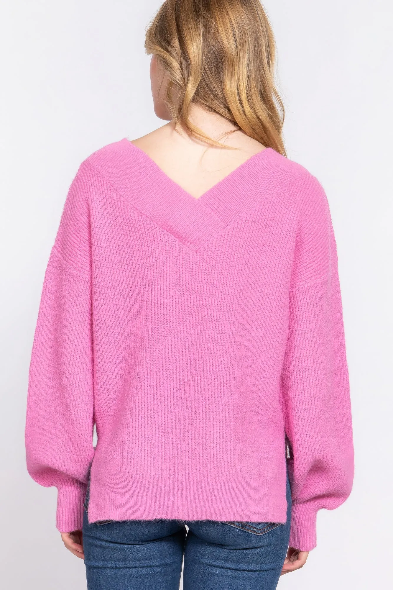Simple Stylish Long Sleeve Double V-Neck Sweater