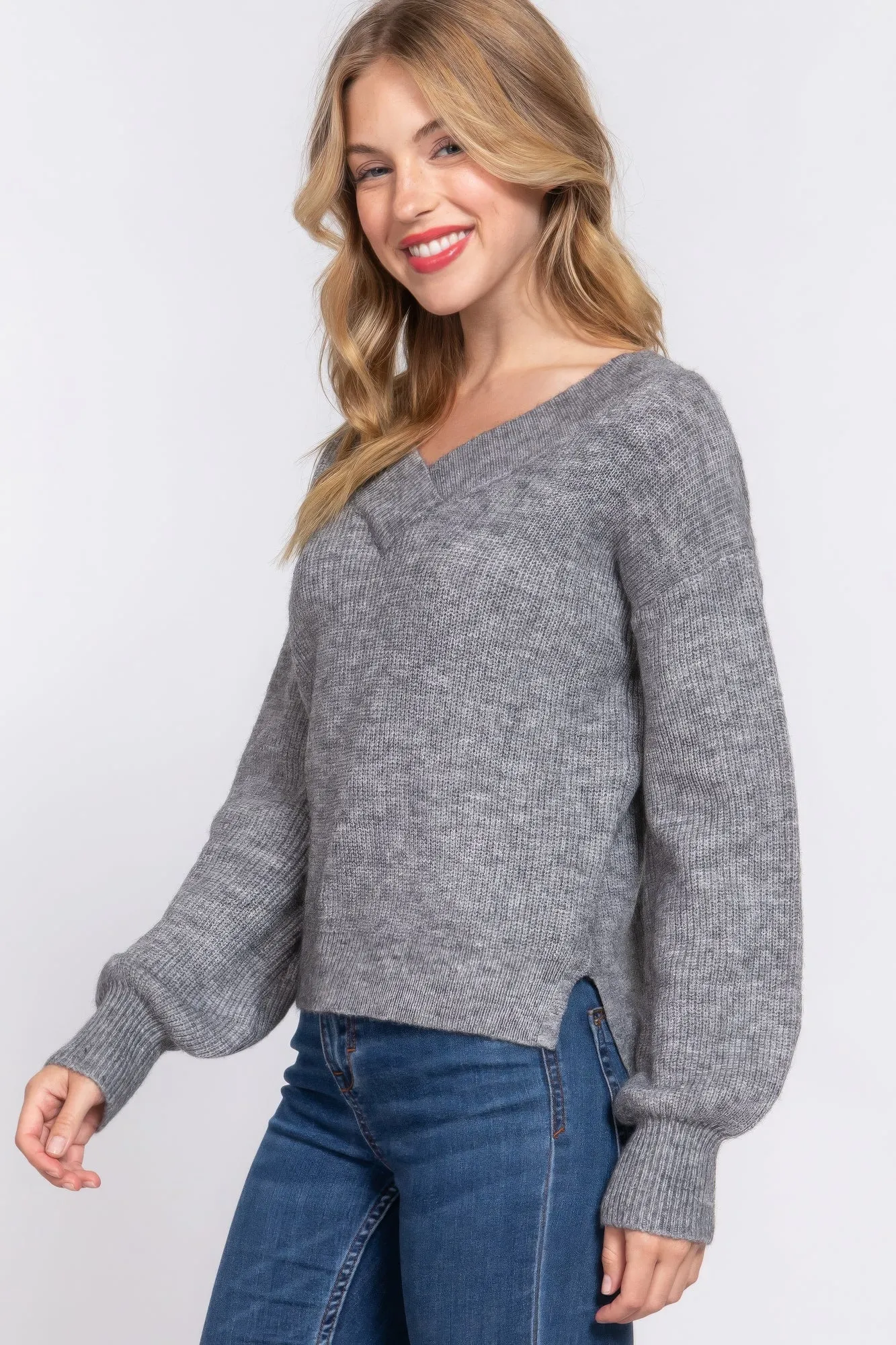 Simple Stylish Long Sleeve Double V-Neck Sweater