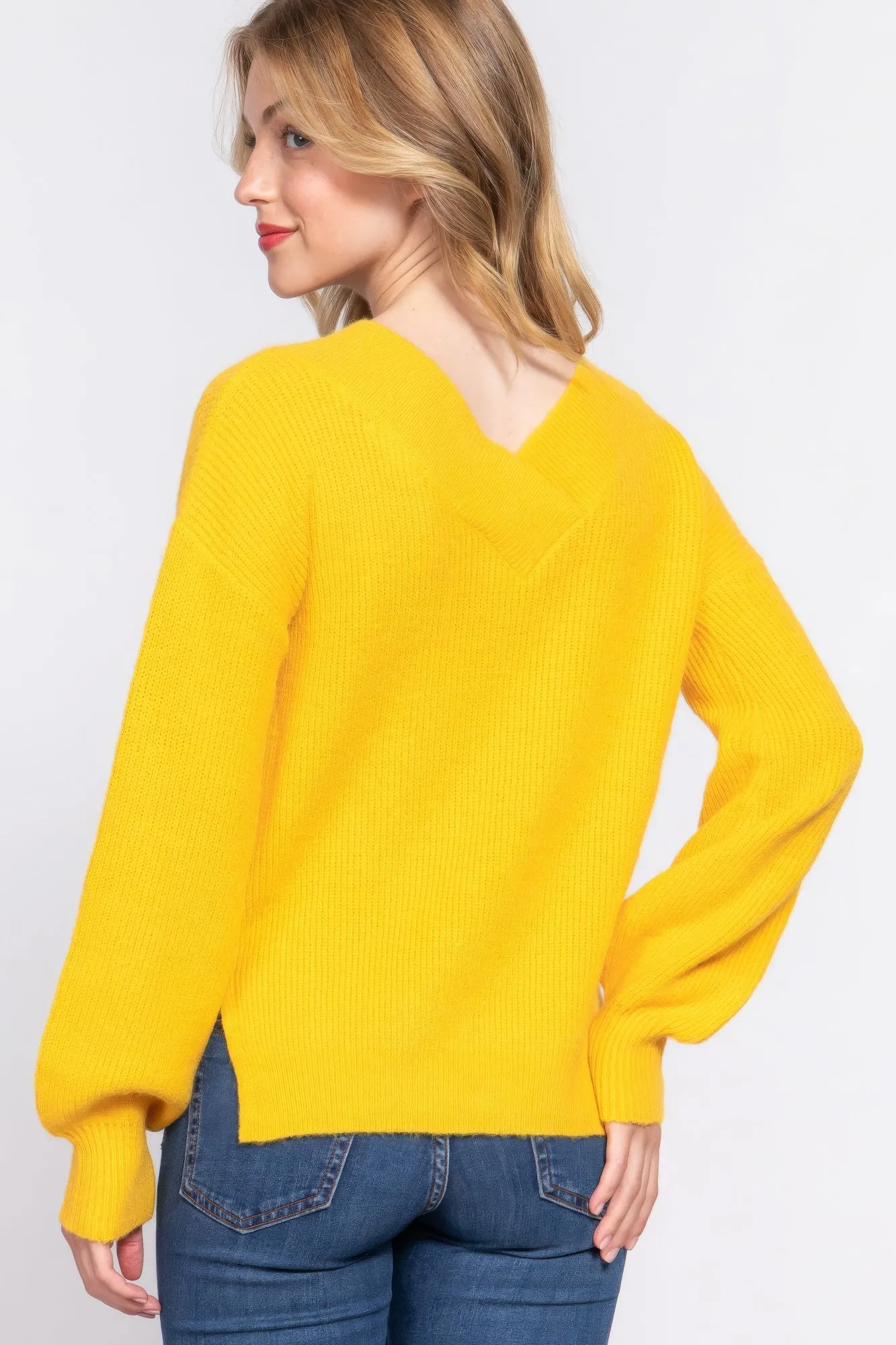 Simple Stylish Long Sleeve Double V-Neck Sweater