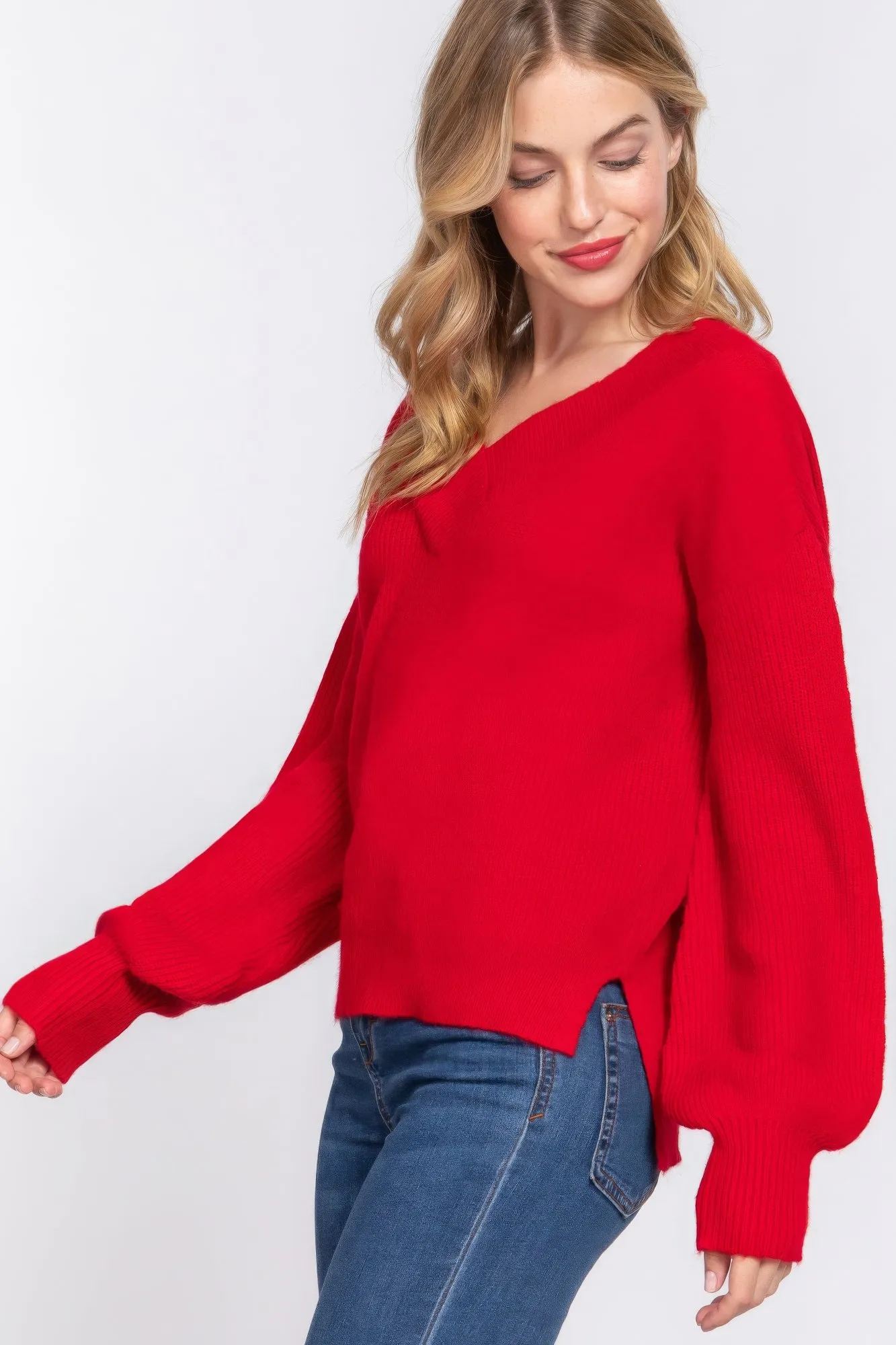 Simple Stylish Long Sleeve Double V-Neck Sweater