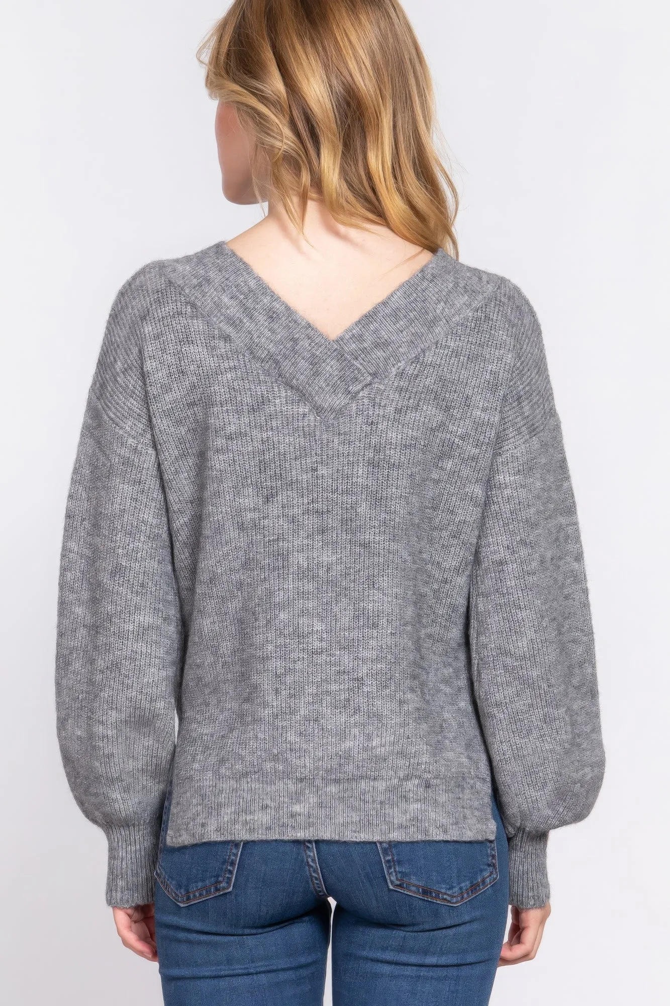 Simple Stylish Long Sleeve Double V-Neck Sweater