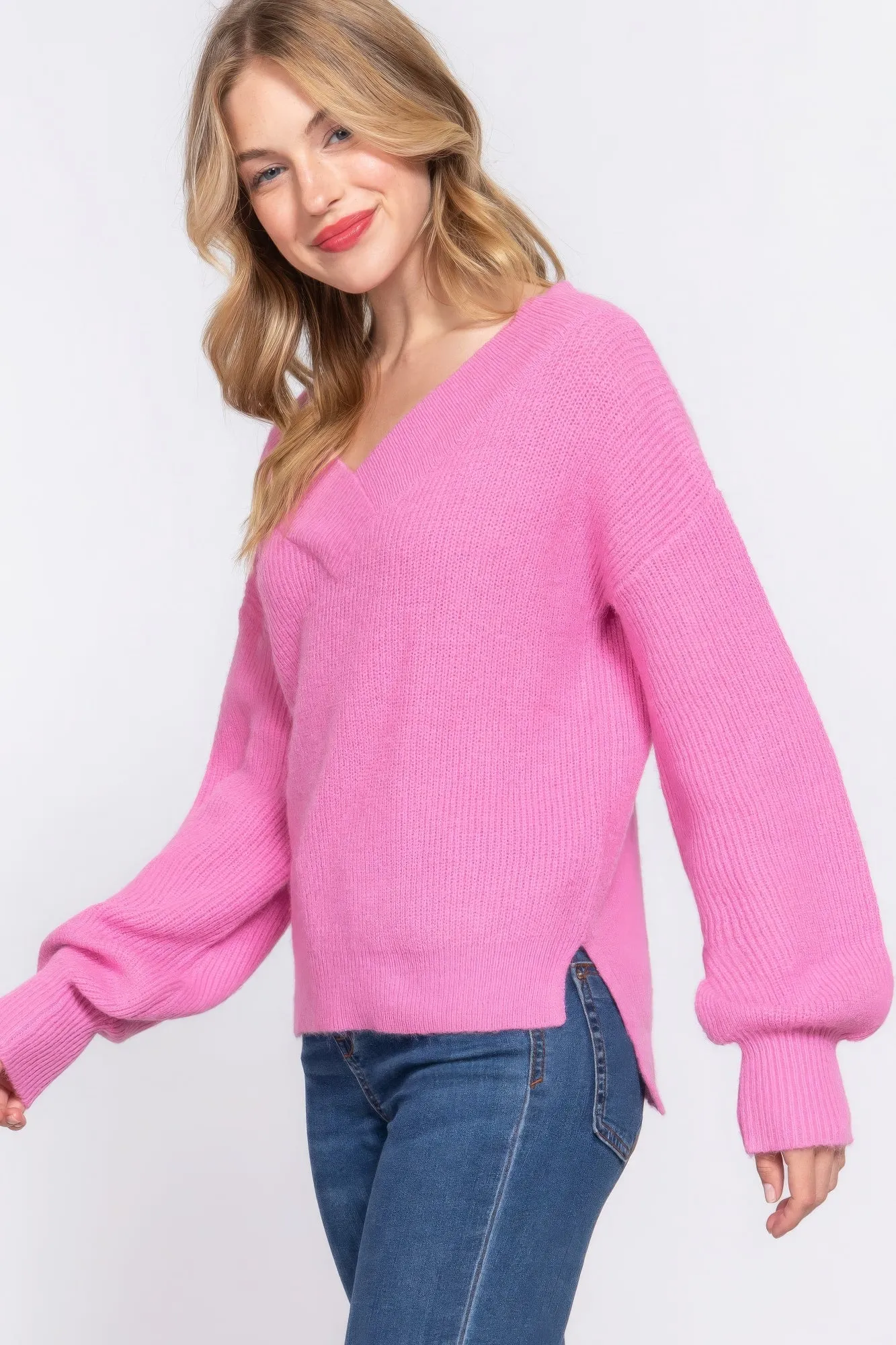 Simple Stylish Long Sleeve Double V-Neck Sweater