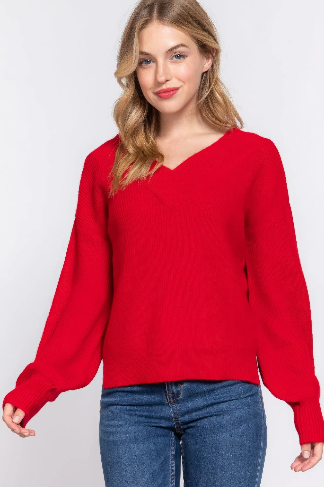 Simple Stylish Long Sleeve Double V-Neck Sweater