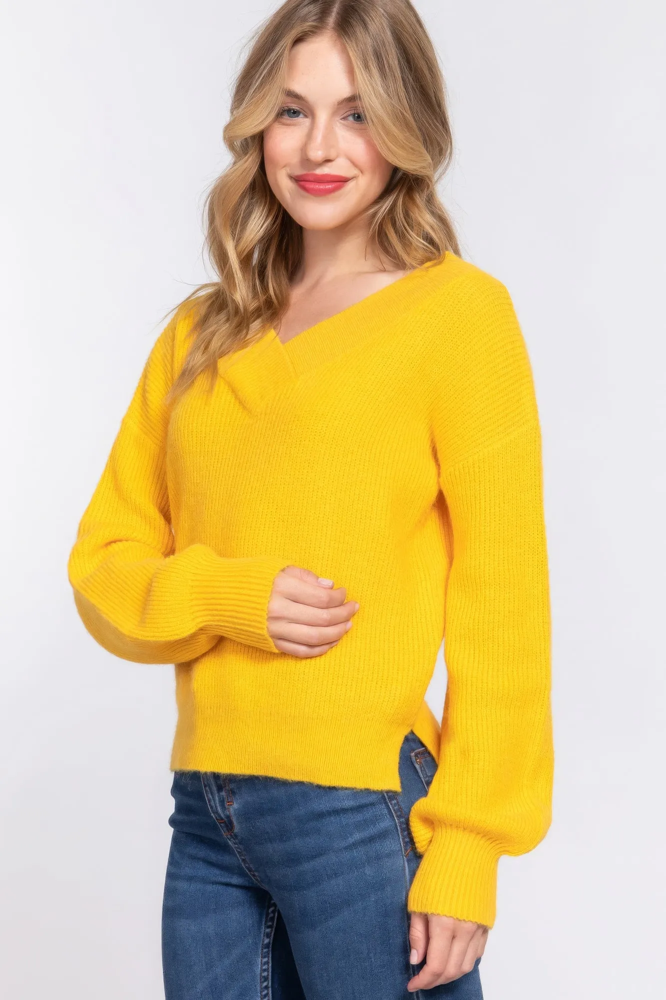 Simple Stylish Long Sleeve Double V-Neck Sweater