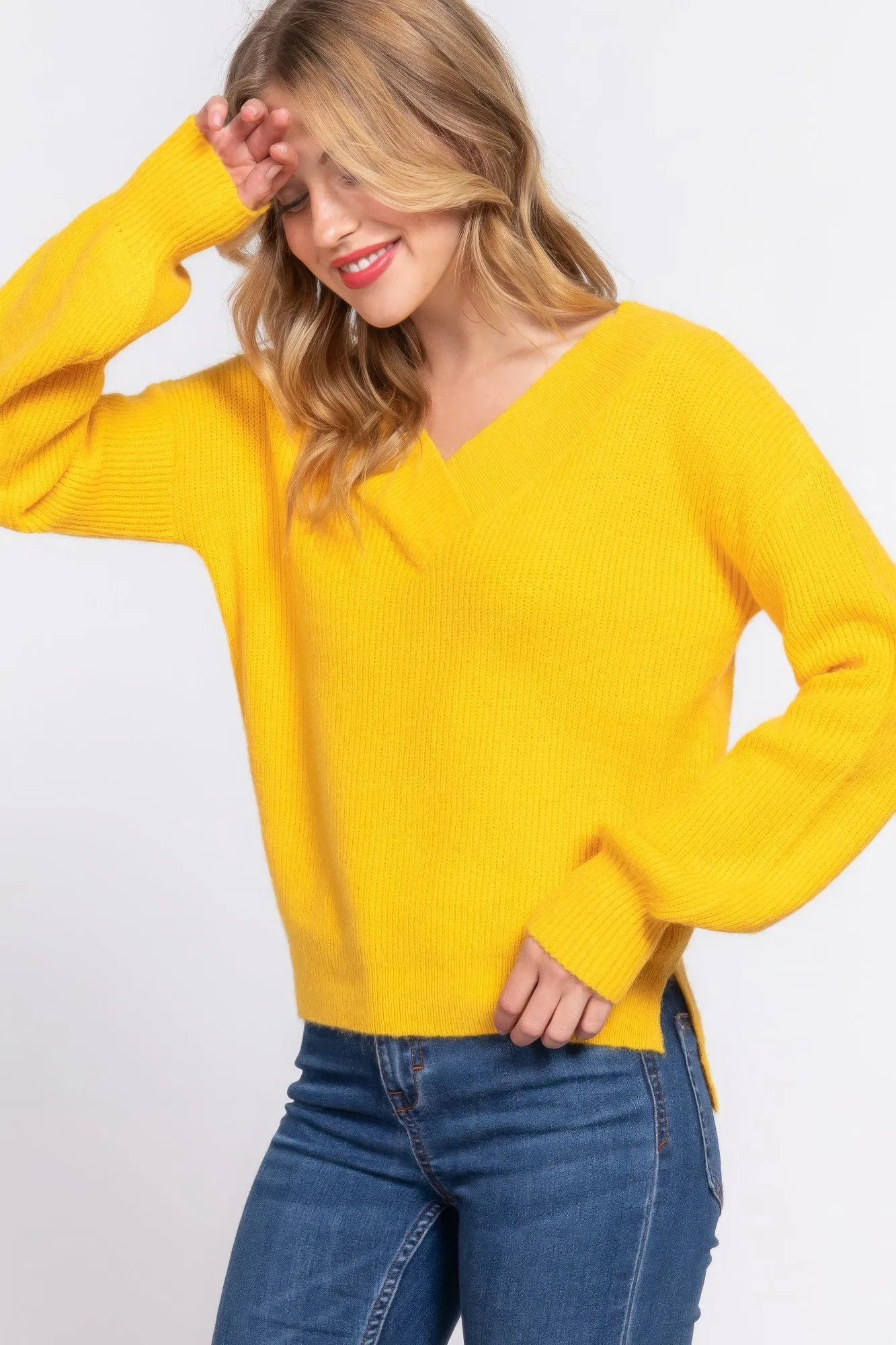 Simple Stylish Long Sleeve Double V-Neck Sweater