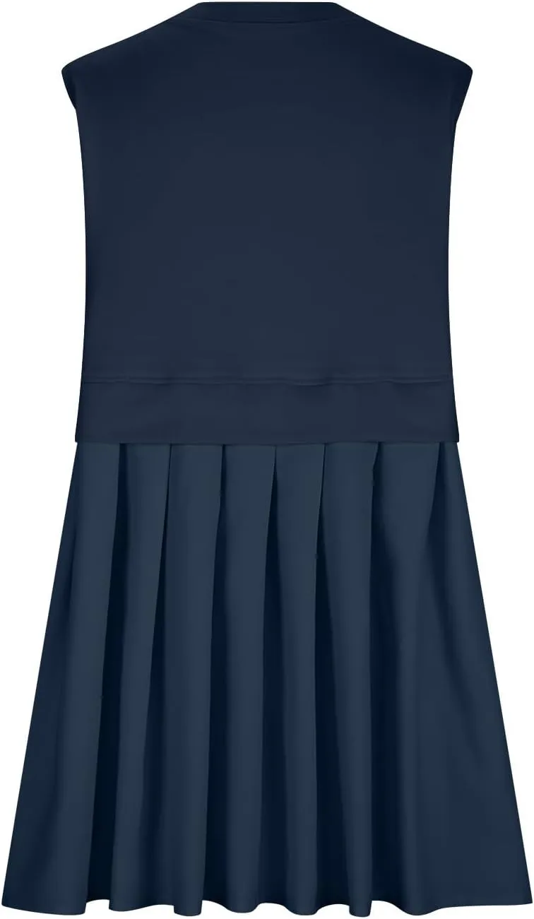 Summer Dresses for Women 2025 Casual Crew Neck Sleeveless Tank Mini Dress Color Block Ruffle Flowy Sundresses